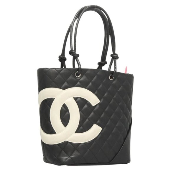CHANEL Medium Cambon Line Tote Bag Leather Black Silver CC - Picture 1 of 15